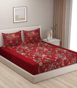 Swayam 200 TC Floral Print Cotton Single Bed Sheet with 1 Pillow Cover   Wine  Yellow