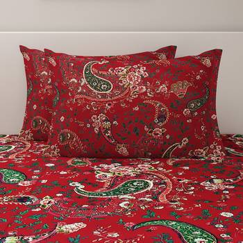 Swayam 200 TC Floral Print Cotton Double Bed Sheet with 2 Pillow Cover   Wine  Yellow 3