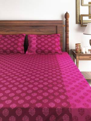 Swayam 200 TC Motifs Print Cotton Single Bed Sheet with 1 Pillow Cover   Pink  Magenta 2