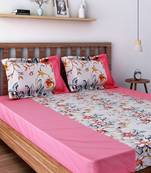 Swayam 200 TC Floral Print Cotton Extra Large Bed Sheet with 2 Pillow Cover   Pink  Peach