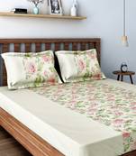 Swayam 200 TC Floral Print Cotton Single Bed Sheet with 1 Pillow Cover   Cream  Pink