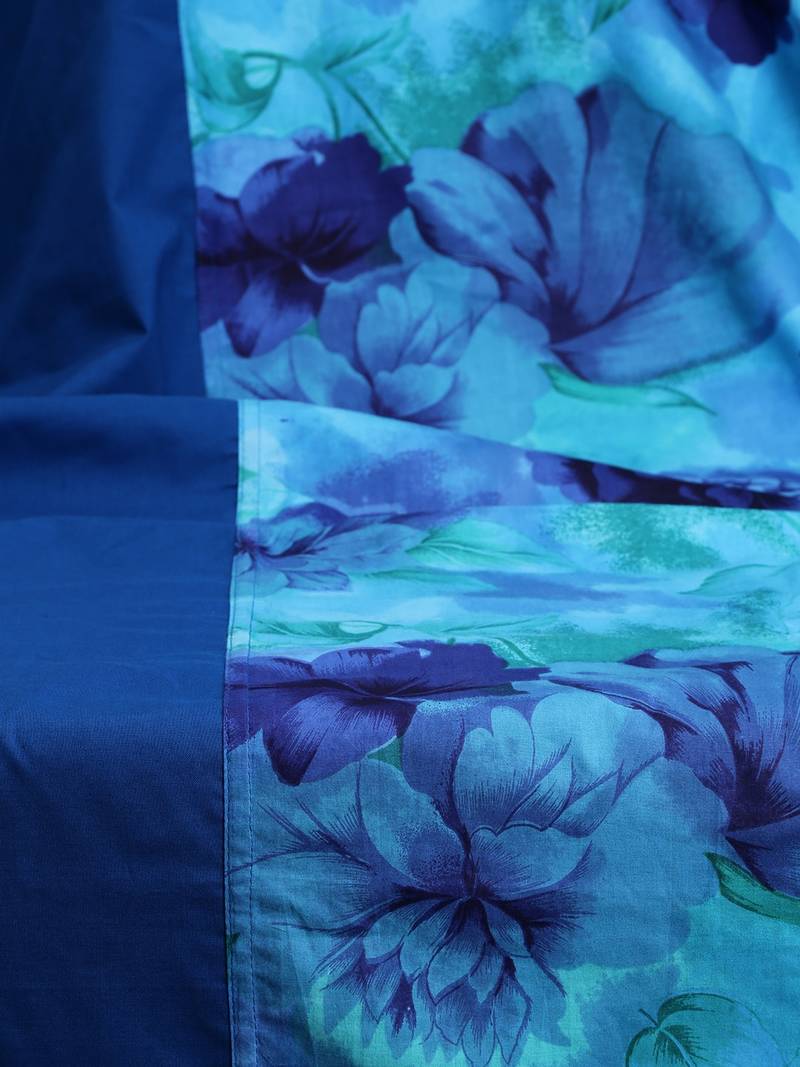 Swayam 200 TC Floral Print Cotton Single Bed Sheet with 1 Pillow Cover   Blue  Navy Blue