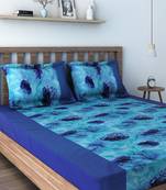 Swayam 200 TC Floral Print Cotton Double Bed Sheet with 2 Pillow Cover   Blue  Navy Blue