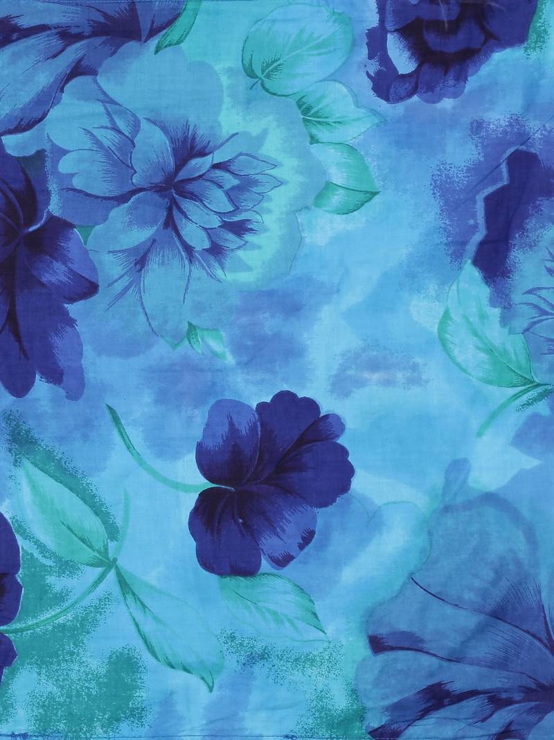 Swayam 200 TC Floral Print Cotton Fitted Double Bed Sheet with 2 Pillow Cover   Blue  Navy Blue