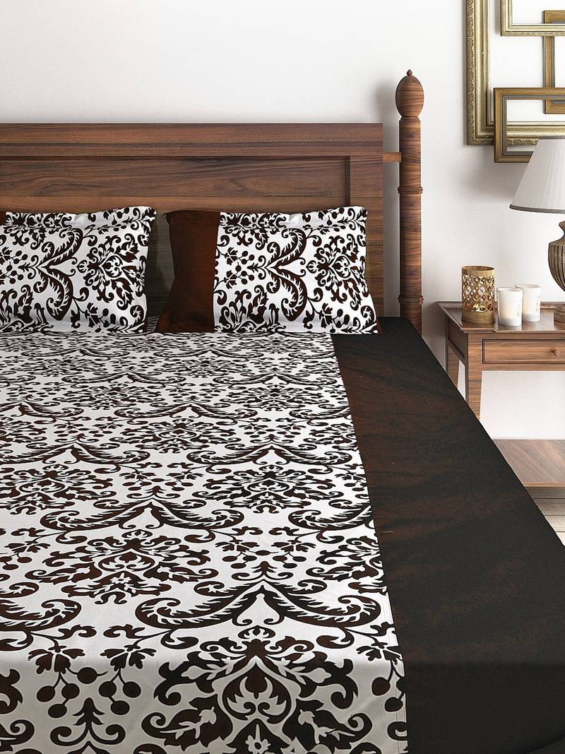 Swayam 200 TC Floral Print Cotton Extra Large Bed Sheet with 2 Pillow