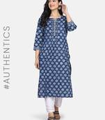 INDIGO HANDBLOCK PRINTED KURTA