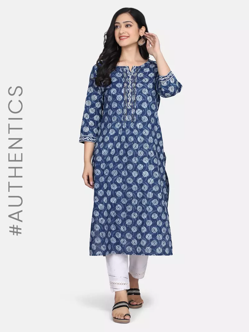 INDIGO HANDBLOCK PRINTED KURTA