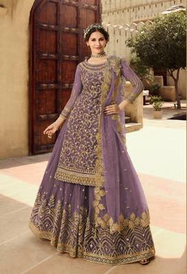Purple embroidered super net salwar 1