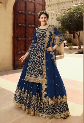Blue embroidered super net salwar 1
