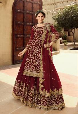 Maroon embroidered super net salwar 1