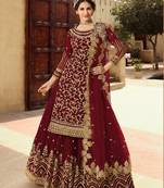 Maroon embroidered super net salwar