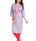 Violet embroidered cotton poly embroidered-kurtis