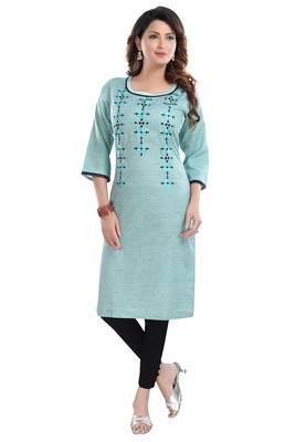 Blue embroidered cotton poly embroidered-kurtis 1