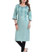 Blue embroidered cotton poly embroidered-kurtis