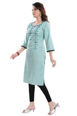 Blue embroidered cotton poly embroidered-kurtis 3
