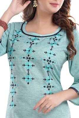 Blue embroidered cotton poly embroidered-kurtis 4