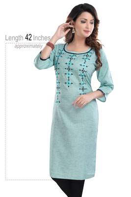 Blue embroidered cotton poly embroidered-kurtis 5