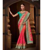 Pink tp orange shaded colour satin georgette fabric