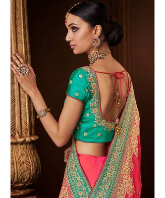 Pink tp orange shaded colour satin georgette fabric 2