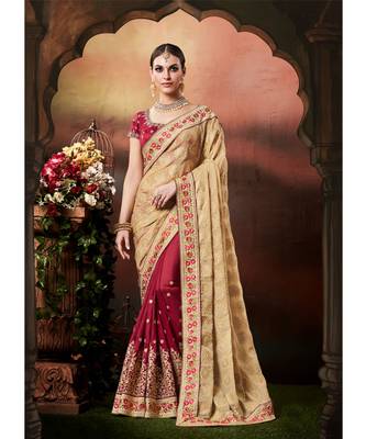 Chickoo and maroon silk handloom silk saree 1