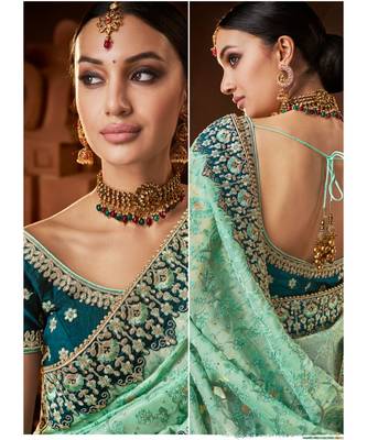 Morepech color handloom silk fabric sky blue lurex tissue fabric 2