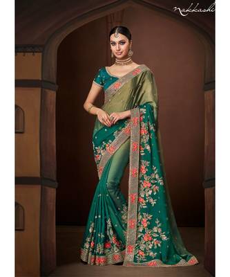 Olive shaded color satin georgette 1