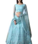 Sky Blue Embroidered Net Semi Stitched Lehenga