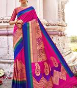 Pink woven silk saree with blouse