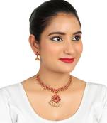 Gold Plated Traditional MaroonKundan & Pearls Necklace Set For Women