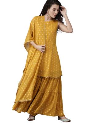 Mustard printed georgette kurta-sets 1
