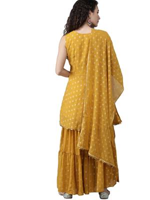 Mustard printed georgette kurta-sets 2