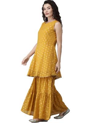 Mustard printed georgette kurta-sets 3