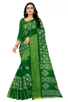 Green woven cotton silk saree with blouse