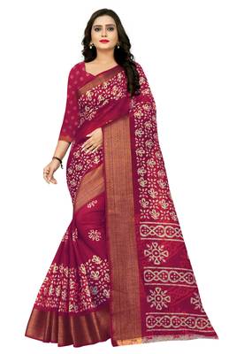 Pink woven cotton silk saree with blouse 1