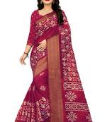Pink woven cotton silk saree with blouse