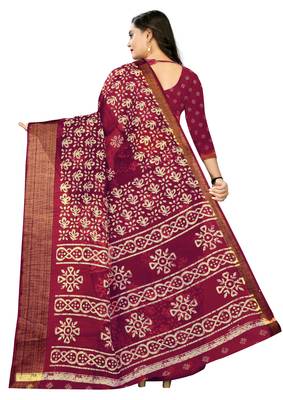 Pink woven cotton silk saree with blouse 3