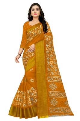 Yellow woven cotton silk saree with blouse 1
