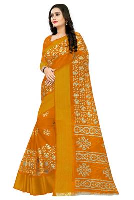 Yellow woven cotton silk saree with blouse 2