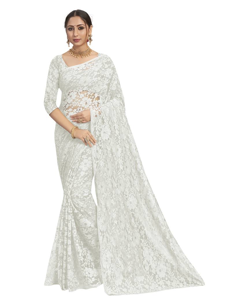 White brasso brasso saree with blouse