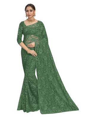 Green brasso brasso saree with blouse 1