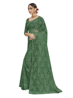 Green brasso brasso saree with blouse 2