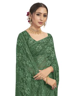Green brasso brasso saree with blouse 4