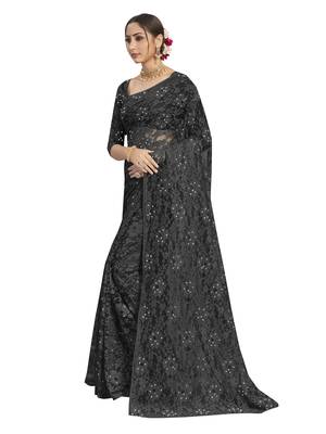 Black brasso brasso saree with blouse 2