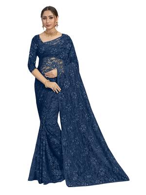 Blue brasso brasso saree with blouse 1