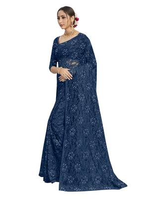 Blue brasso brasso saree with blouse 2