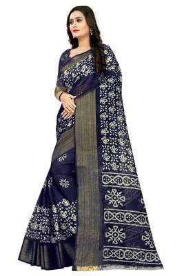 Blue woven cotton silk saree with blouse 1