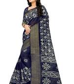 Blue woven cotton silk saree with blouse
