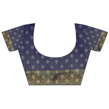 Blue woven cotton silk saree with blouse 4