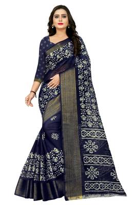 Blue woven cotton silk saree with blouse 2