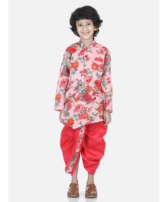 pink Printed Sherwani Dhoti Set for Boys 1